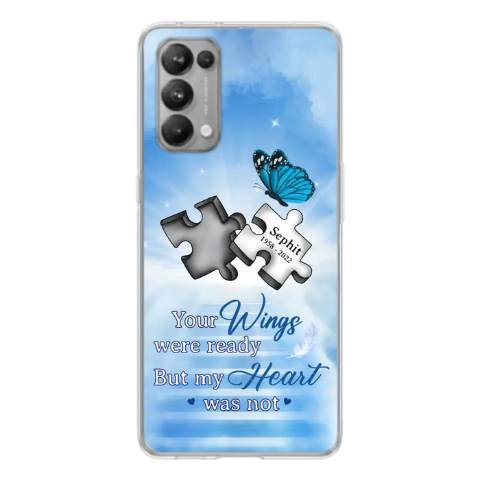 Custom Personalized Memorial Puzzle Butterfly Phone Case - Memorial Gift Idea - Your Wings Were Ready But My Heart Was Not - Case for Xiaomi/Huawei/Oppo