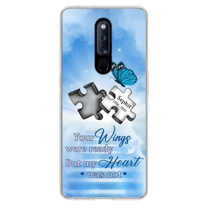 Custom Personalized Memorial Puzzle Butterfly Phone Case - Memorial Gift Idea - Your Wings Were Ready But My Heart Was Not - Case for Xiaomi/Huawei/Oppo