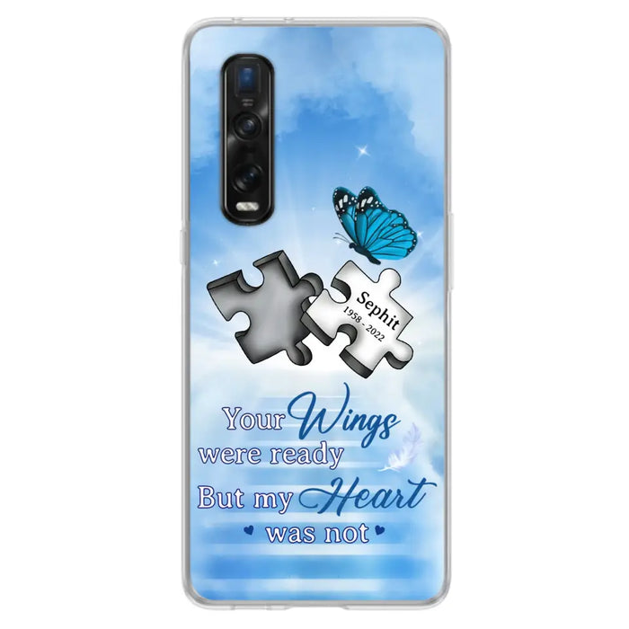 Custom Personalized Memorial Puzzle Butterfly Phone Case - Memorial Gift Idea - Your Wings Were Ready But My Heart Was Not - Case for Xiaomi/Huawei/Oppo