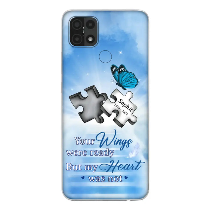 Custom Personalized Memorial Puzzle Butterfly Phone Case - Memorial Gift Idea - Your Wings Were Ready But My Heart Was Not - Case for Xiaomi/Huawei/Oppo