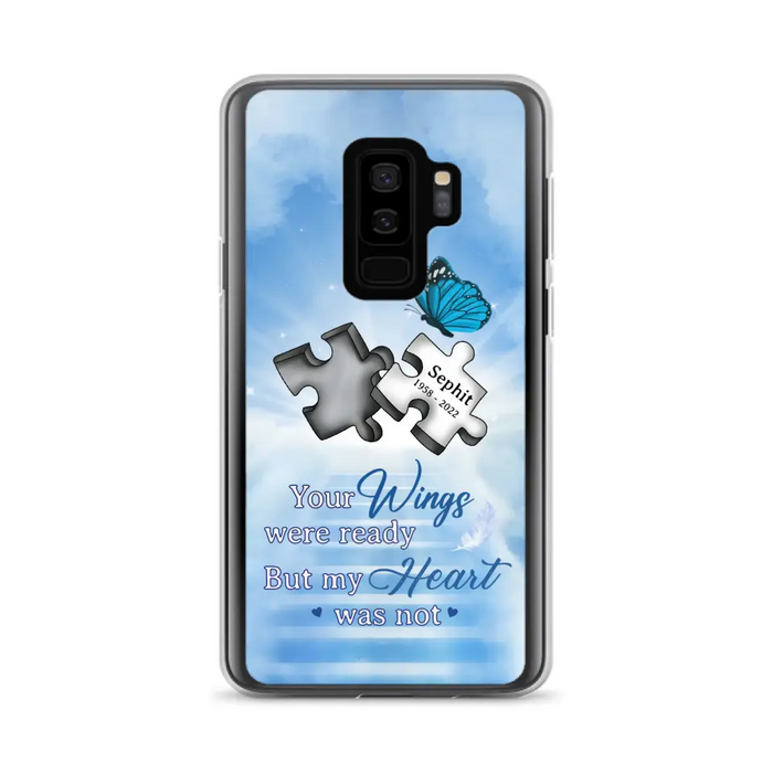 Custom Personalized Memorial Puzzle Butterfly Phone Case - Memorial Gift Idea - Your Wings Were Ready But My Heart Was Not - Case for iPhone/Samsung