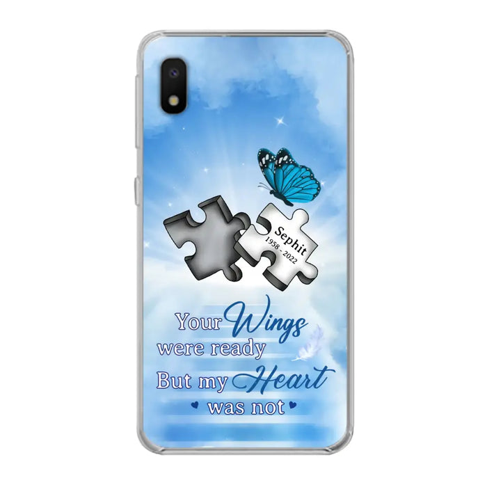 Custom Personalized Memorial Puzzle Butterfly Phone Case - Memorial Gift Idea - Your Wings Were Ready But My Heart Was Not - Case for iPhone/Samsung