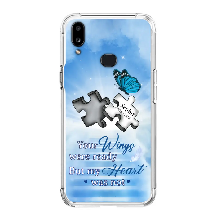 Custom Personalized Memorial Puzzle Butterfly Phone Case - Memorial Gift Idea - Your Wings Were Ready But My Heart Was Not - Case for iPhone/Samsung