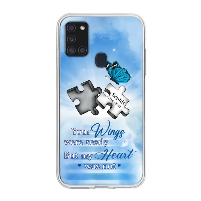 Custom Personalized Memorial Puzzle Butterfly Phone Case - Memorial Gift Idea - Your Wings Were Ready But My Heart Was Not - Case for iPhone/Samsung