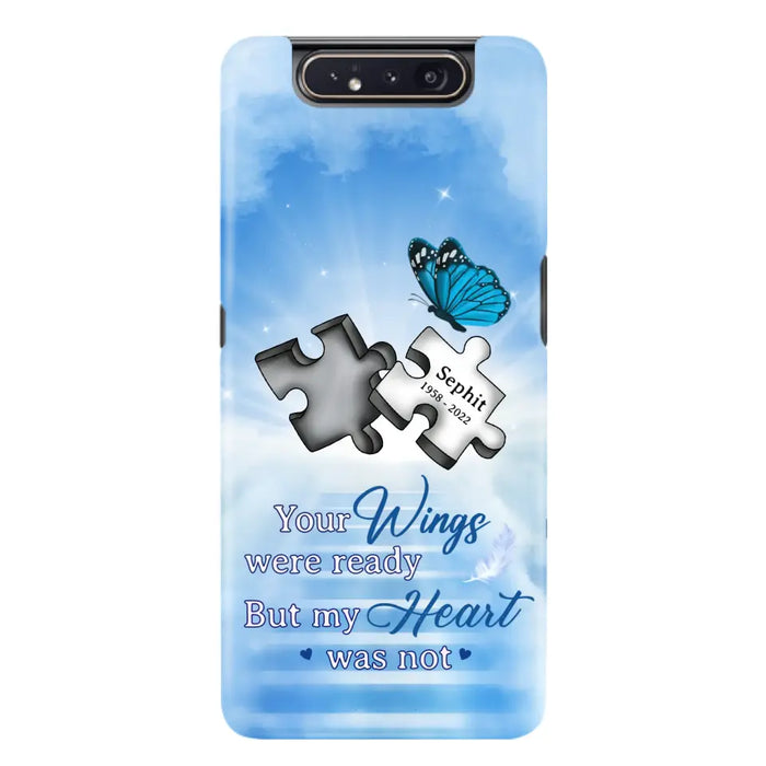 Custom Personalized Memorial Puzzle Butterfly Phone Case - Memorial Gift Idea - Your Wings Were Ready But My Heart Was Not - Case for iPhone/Samsung