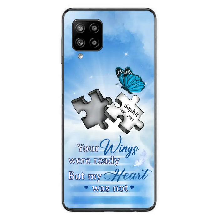 Custom Personalized Memorial Puzzle Butterfly Phone Case - Memorial Gift Idea - Your Wings Were Ready But My Heart Was Not - Case for iPhone/Samsung