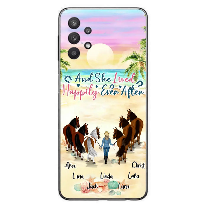 Custom Personalized Horse Girl Phone Case - Upto 6 Horses - Gift Idea for Horse Lovers - And She Lived Happily Ever After - Case for iPhone/Samsung