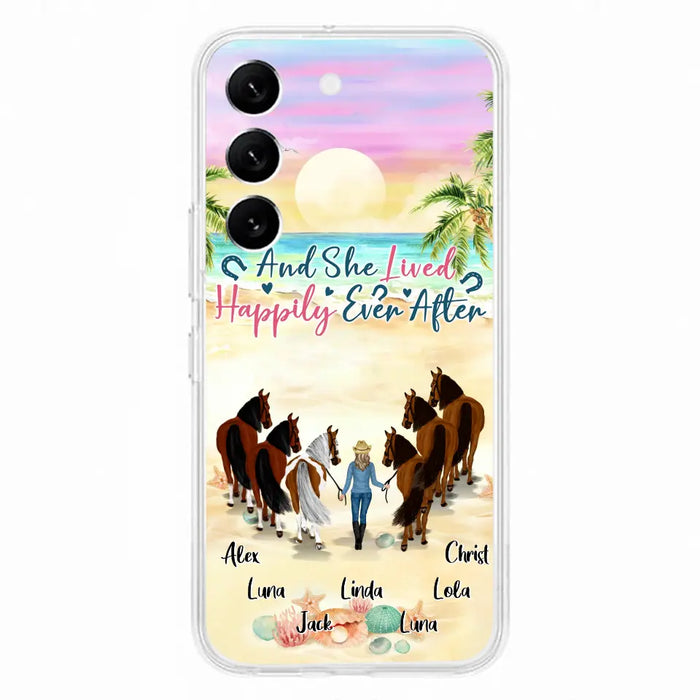 Custom Personalized Horse Girl Phone Case - Upto 6 Horses - Gift Idea for Horse Lovers - And She Lived Happily Ever After - Case for iPhone/Samsung