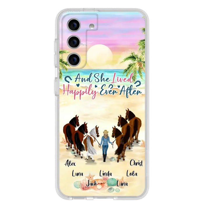 Custom Personalized Horse Girl Phone Case - Upto 6 Horses - Gift Idea for Horse Lovers - And She Lived Happily Ever After - Case for iPhone/Samsung