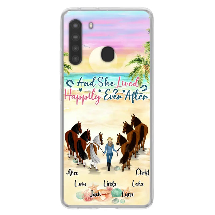 Custom Personalized Horse Girl Phone Case - Upto 6 Horses - Gift Idea for Horse Lovers - And She Lived Happily Ever After - Case for iPhone/Samsung