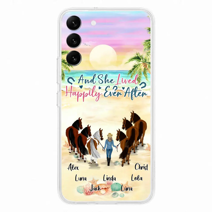 Custom Personalized Horse Girl Phone Case - Upto 6 Horses - Gift Idea for Horse Lovers - And She Lived Happily Ever After - Case for iPhone/Samsung