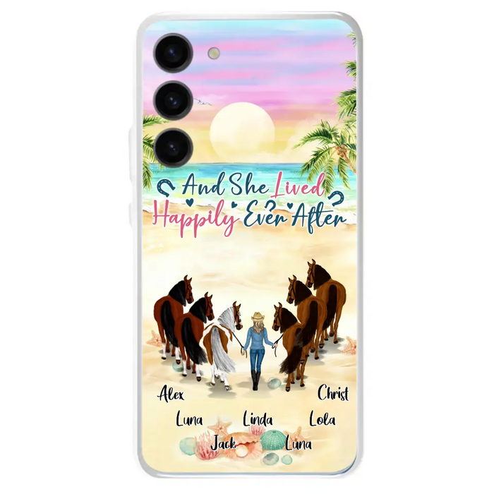 Custom Personalized Horse Girl Phone Case - Upto 6 Horses - Gift Idea for Horse Lovers - And She Lived Happily Ever After - Case for iPhone/Samsung