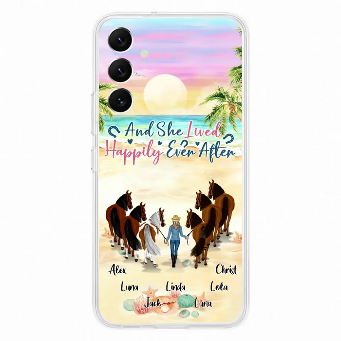 Custom Personalized Horse Girl Phone Case - Upto 6 Horses - Gift Idea for Horse Lovers - And She Lived Happily Ever After - Case for iPhone/Samsung