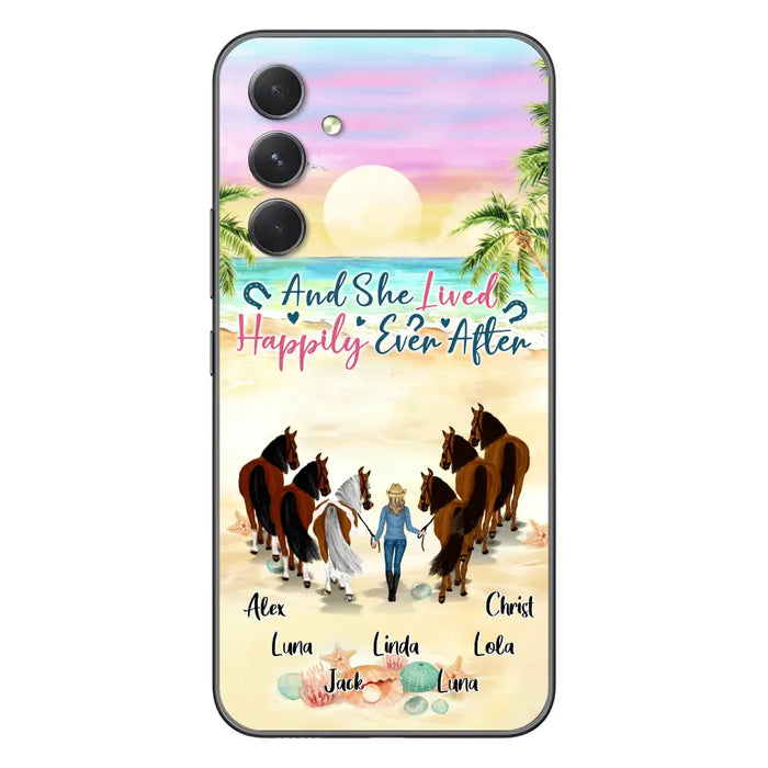 Custom Personalized Horse Girl Phone Case - Upto 6 Horses - Gift Idea for Horse Lovers - And She Lived Happily Ever After - Case for iPhone/Samsung