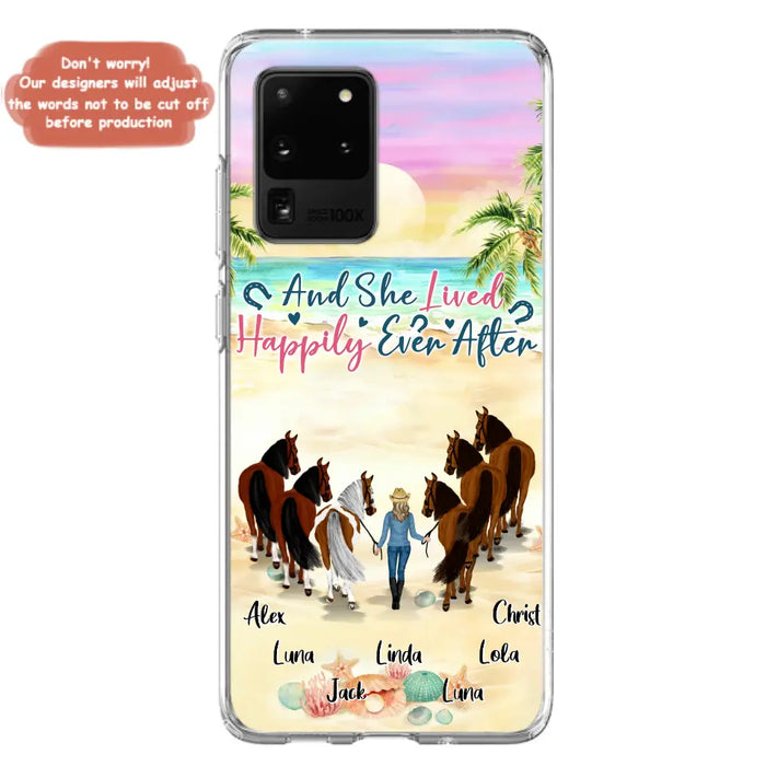 Custom Personalized Horse Girl Phone Case - Upto 6 Horses - Gift Idea for Horse Lovers - And She Lived Happily Ever After - Case for iPhone/Samsung