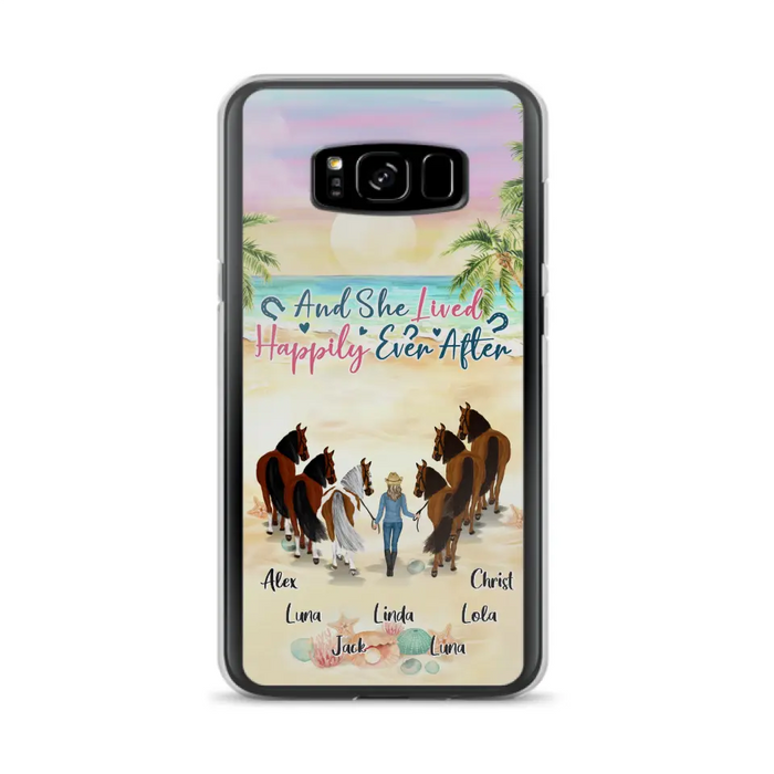 Custom Personalized Horse Girl Phone Case - Upto 6 Horses - Gift Idea for Horse Lovers - And She Lived Happily Ever After - Case for iPhone/Samsung