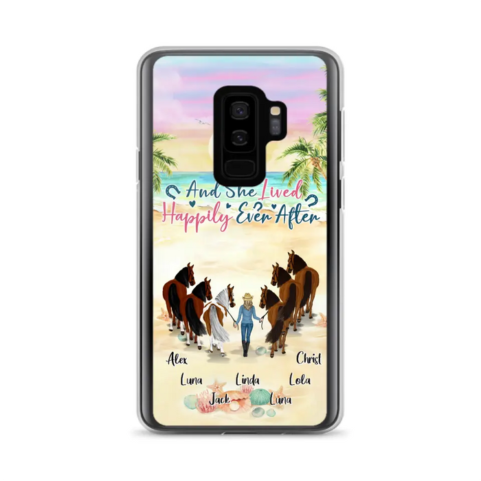 Custom Personalized Horse Girl Phone Case - Upto 6 Horses - Gift Idea for Horse Lovers - And She Lived Happily Ever After - Case for iPhone/Samsung