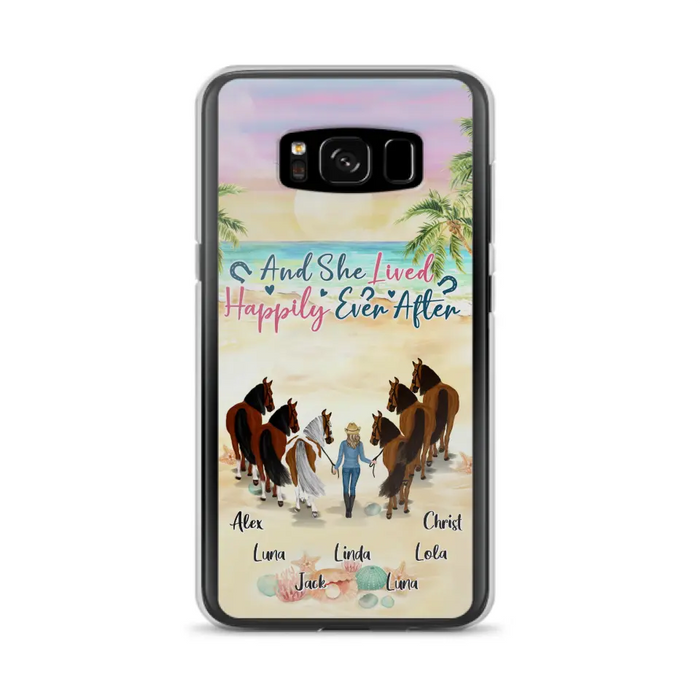 Custom Personalized Horse Girl Phone Case - Upto 6 Horses - Gift Idea for Horse Lovers - And She Lived Happily Ever After - Case for iPhone/Samsung