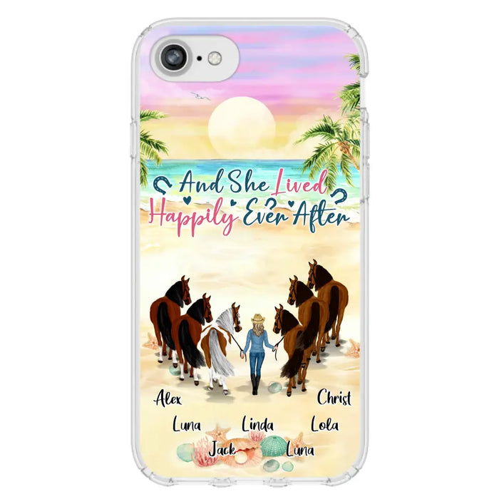 Custom Personalized Horse Girl Phone Case - Upto 6 Horses - Gift Idea for Horse Lovers - And She Lived Happily Ever After - Case for iPhone/Samsung