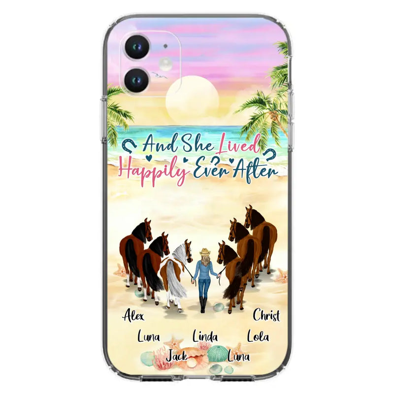 Custom Personalized Horse Girl Phone Case - Upto 6 Horses - Gift Idea for Horse Lovers - And She Lived Happily Ever After - Case for iPhone/Samsung