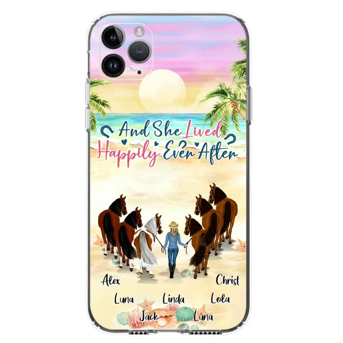 Custom Personalized Horse Girl Phone Case - Upto 6 Horses - Gift Idea for Horse Lovers - And She Lived Happily Ever After - Case for iPhone/Samsung