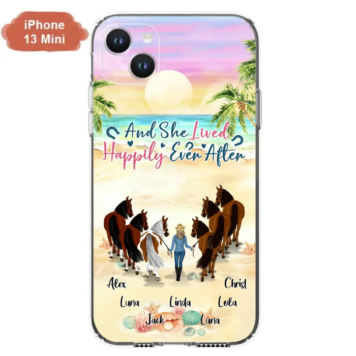 Custom Personalized Horse Girl Phone Case - Upto 6 Horses - Gift Idea for Horse Lovers - And She Lived Happily Ever After - Case for iPhone/Samsung