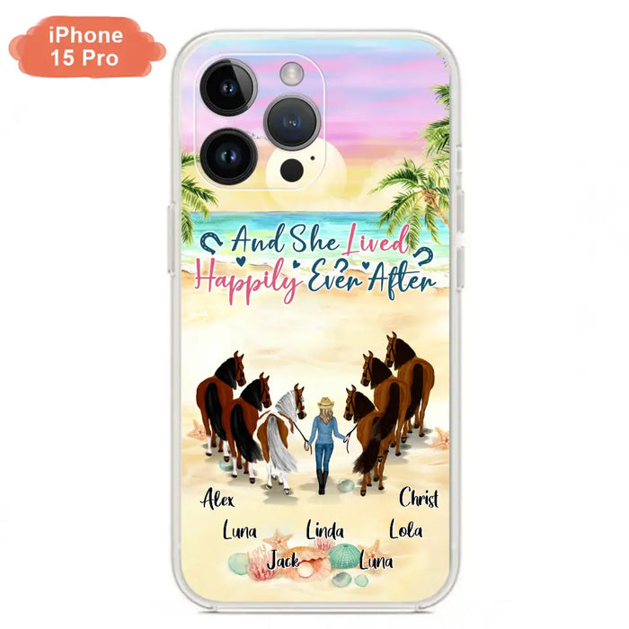 Custom Personalized Horse Girl Phone Case - Upto 6 Horses - Gift Idea for Horse Lovers - And She Lived Happily Ever After - Case for iPhone/Samsung