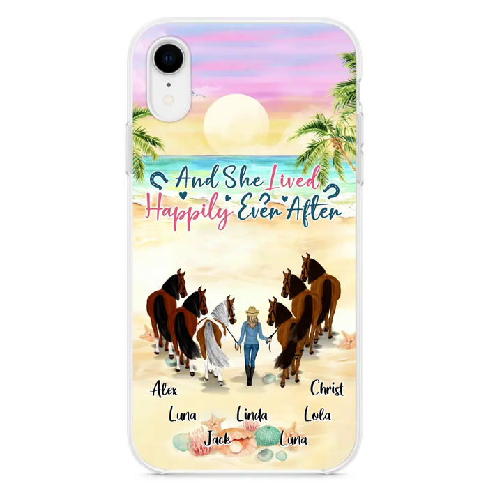 Custom Personalized Horse Girl Phone Case - Upto 6 Horses - Gift Idea for Horse Lovers - And She Lived Happily Ever After - Case for iPhone/Samsung