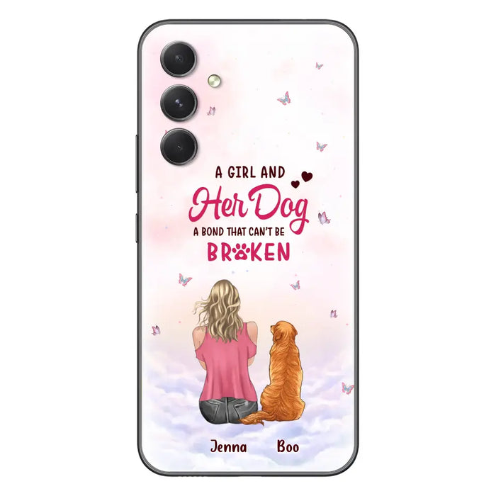 Custom Personalized Dog Mom Phone Case - Upto 5 Dogs - Gift Idea For Dog Lovers - A Girl And Her Dog A Bond That Can't Be Broken - Case for iPhone/Samsung