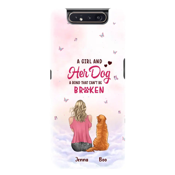 Custom Personalized Dog Mom Phone Case - Upto 5 Dogs - Gift Idea For Dog Lovers - A Girl And Her Dog A Bond That Can't Be Broken - Case for iPhone/Samsung