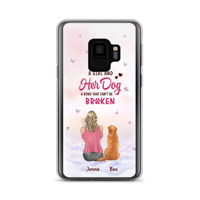 Custom Personalized Dog Mom Phone Case - Upto 5 Dogs - Gift Idea For Dog Lovers - A Girl And Her Dog A Bond That Can't Be Broken - Case for iPhone/Samsung