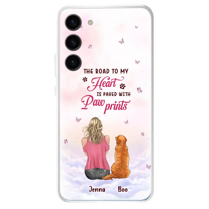 Custom Personalized Dog Mom Phone Case - Upto 5 Dogs - Gift Idea For Dog Lovers - The Road To My Heart Is Paved With Pawprints - Case for iPhone/Samsung