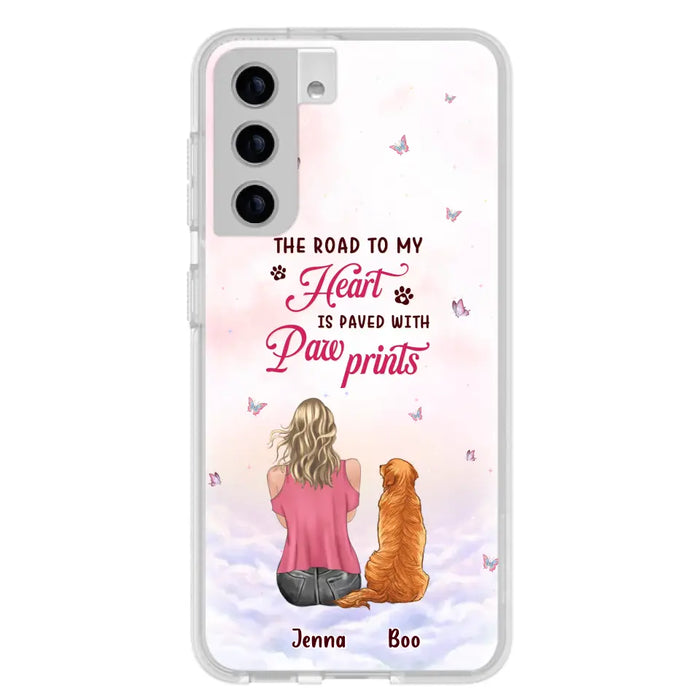 Custom Personalized Dog Mom Phone Case - Upto 5 Dogs - Gift Idea For Dog Lovers - The Road To My Heart Is Paved With Pawprints - Case for iPhone/Samsung