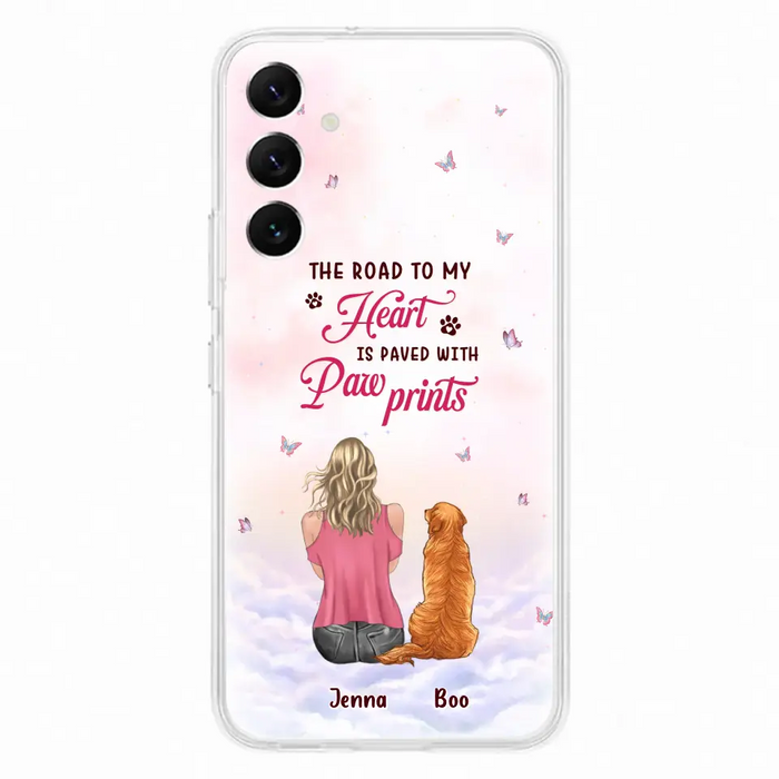 Custom Personalized Dog Mom Phone Case - Upto 5 Dogs - Gift Idea For Dog Lovers - The Road To My Heart Is Paved With Pawprints - Case for iPhone/Samsung