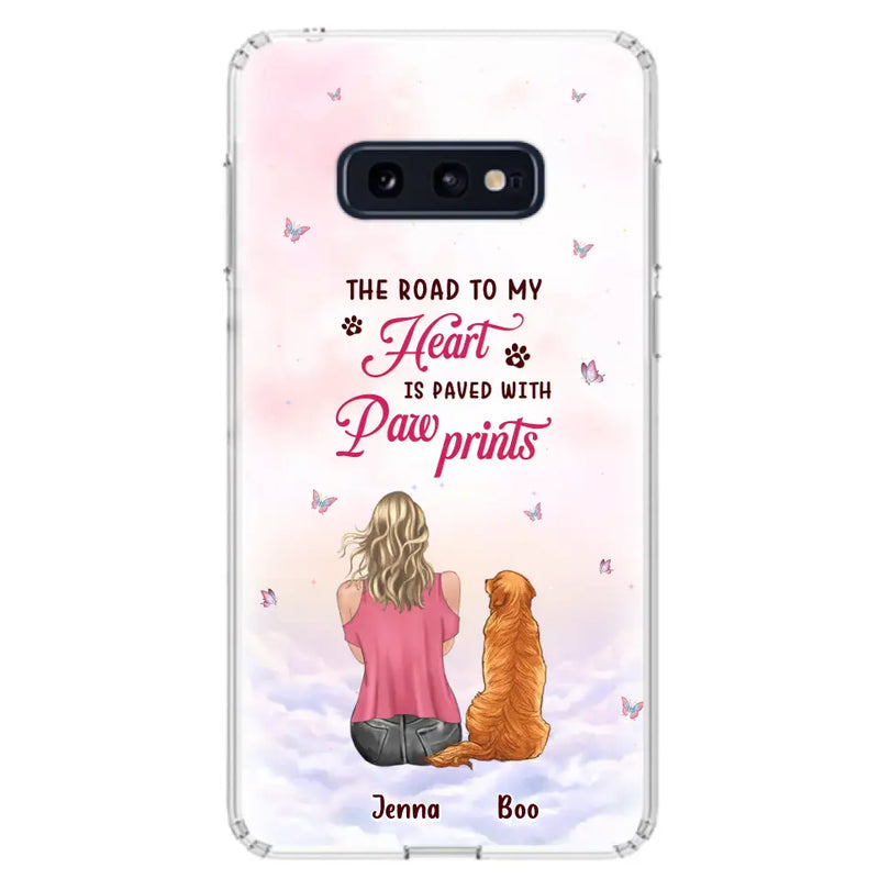 Custom Personalized Dog Mom Phone Case - Upto 5 Dogs - Gift Idea For Dog Lovers - The Road To My Heart Is Paved With Pawprints - Case for iPhone/Samsung