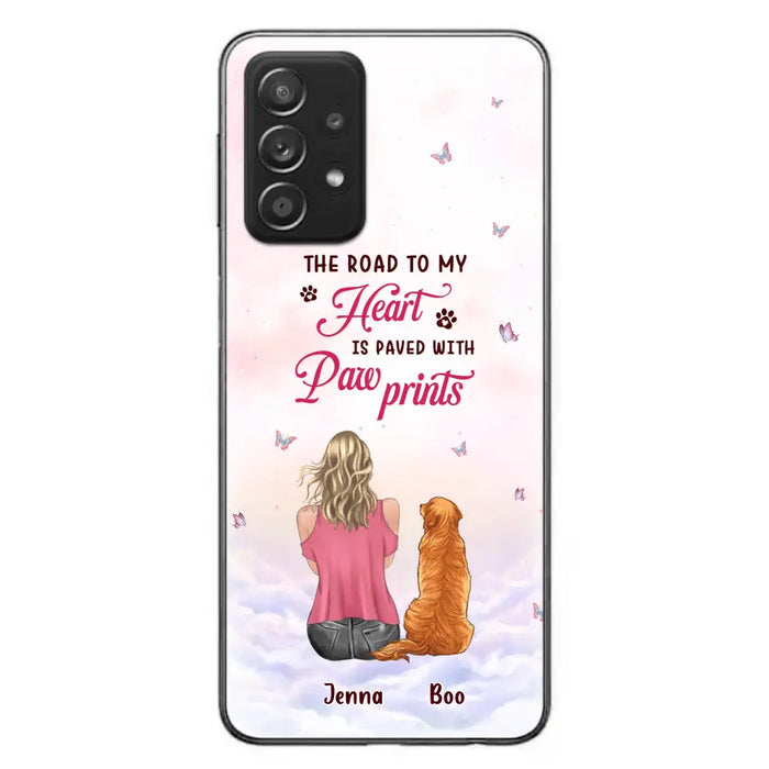 Custom Personalized Dog Mom Phone Case - Upto 5 Dogs - Gift Idea For Dog Lovers - The Road To My Heart Is Paved With Pawprints - Case for iPhone/Samsung