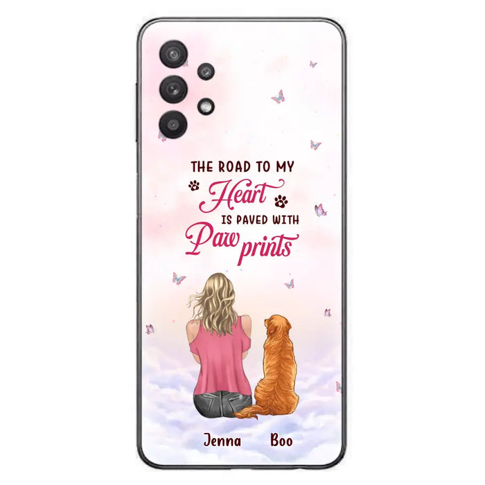 Custom Personalized Dog Mom Phone Case - Upto 5 Dogs - Gift Idea For Dog Lovers - The Road To My Heart Is Paved With Pawprints - Case for iPhone/Samsung