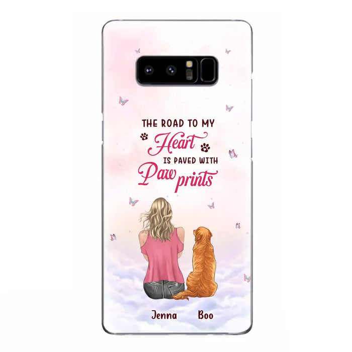 Custom Personalized Dog Mom Phone Case - Upto 5 Dogs - Gift Idea For Dog Lovers - The Road To My Heart Is Paved With Pawprints - Case for iPhone/Samsung