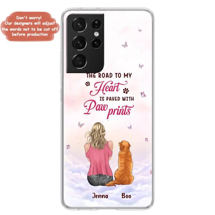 Custom Personalized Dog Mom Phone Case - Upto 5 Dogs - Gift Idea For Dog Lovers - The Road To My Heart Is Paved With Pawprints - Case for iPhone/Samsung