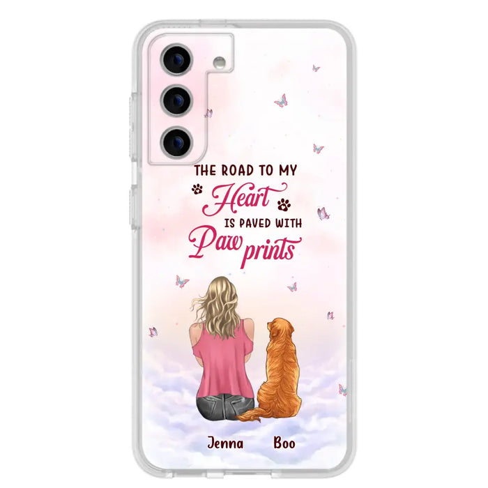 Custom Personalized Dog Mom Phone Case - Upto 5 Dogs - Gift Idea For Dog Lovers - The Road To My Heart Is Paved With Pawprints - Case for iPhone/Samsung