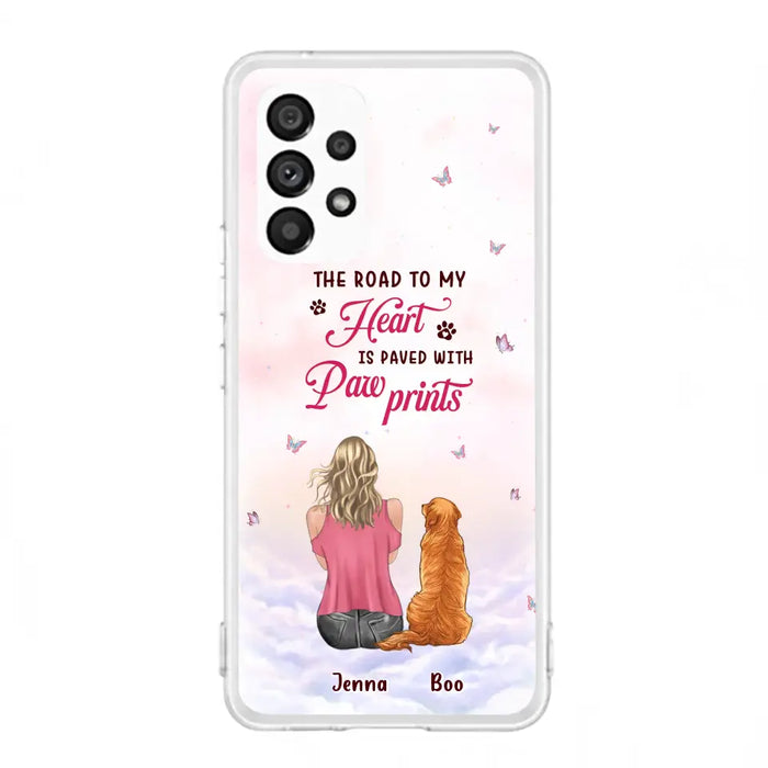 Custom Personalized Dog Mom Phone Case - Upto 5 Dogs - Gift Idea For Dog Lovers - The Road To My Heart Is Paved With Pawprints - Case for iPhone/Samsung