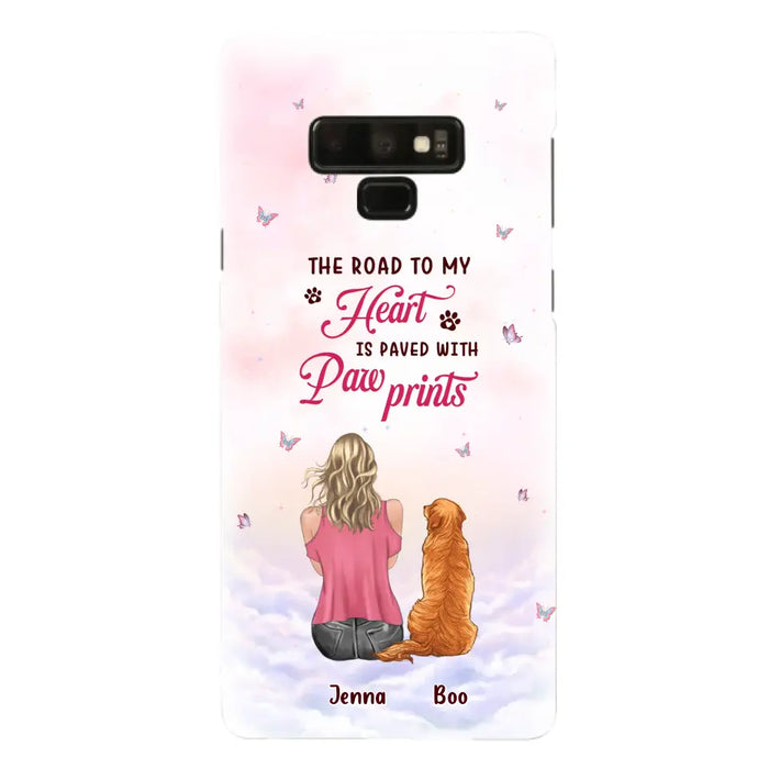 Custom Personalized Dog Mom Phone Case - Upto 5 Dogs - Gift Idea For Dog Lovers - The Road To My Heart Is Paved With Pawprints - Case for iPhone/Samsung