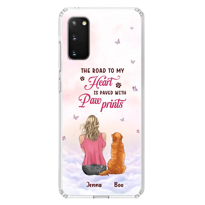 Custom Personalized Dog Mom Phone Case - Upto 5 Dogs - Gift Idea For Dog Lovers - The Road To My Heart Is Paved With Pawprints - Case for iPhone/Samsung