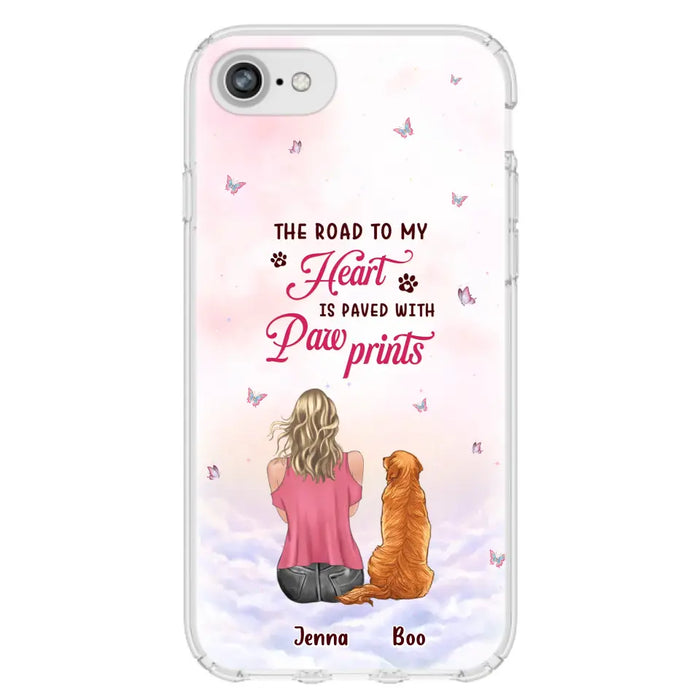 Custom Personalized Dog Mom Phone Case - Upto 5 Dogs - Gift Idea For Dog Lovers - The Road To My Heart Is Paved With Pawprints - Case for iPhone/Samsung