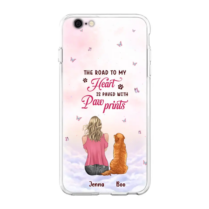 Custom Personalized Dog Mom Phone Case - Upto 5 Dogs - Gift Idea For Dog Lovers - The Road To My Heart Is Paved With Pawprints - Case for iPhone/Samsung