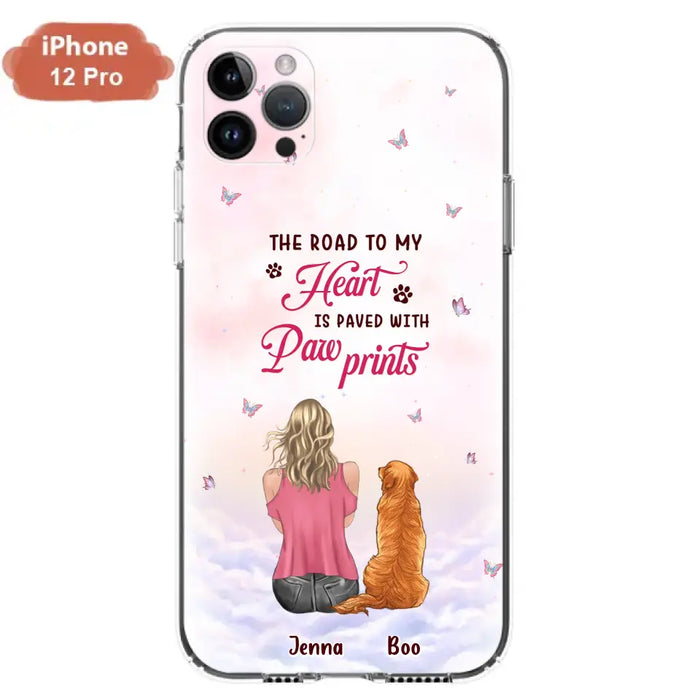 Custom Personalized Dog Mom Phone Case - Upto 5 Dogs - Gift Idea For Dog Lovers - The Road To My Heart Is Paved With Pawprints - Case for iPhone/Samsung