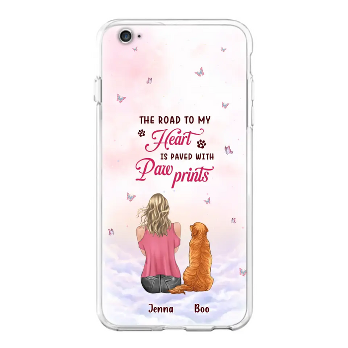 Custom Personalized Dog Mom Phone Case - Upto 5 Dogs - Gift Idea For Dog Lovers - The Road To My Heart Is Paved With Pawprints - Case for iPhone/Samsung