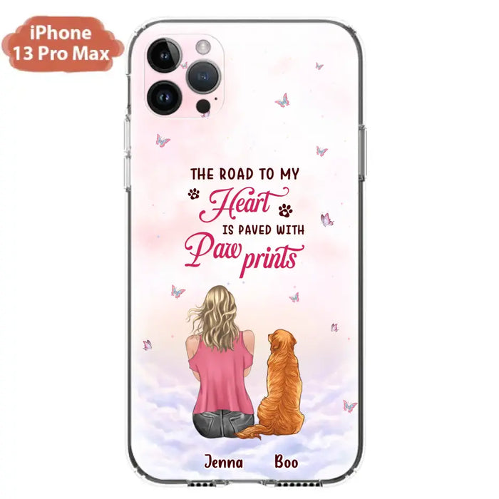 Custom Personalized Dog Mom Phone Case - Upto 5 Dogs - Gift Idea For Dog Lovers - The Road To My Heart Is Paved With Pawprints - Case for iPhone/Samsung