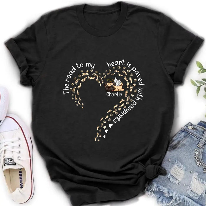 Custom Personalized Memorial Dog Shirt/Hoodie/Long sleeve/Sweatshirt - Mother's Day Gift Idea For Dog Lovers/Dog Owners - The Road To My Heart Is Paved With Pawprints