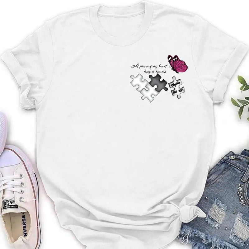 Personalized Memorial Shirt/Hoodie - Memorial Gift Idea for Mother's Day/Father's Day - A Piece Of My Heart Lives In Heaven
